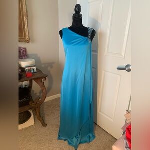 Elegant Cleopatra Blue One-Shoulder Gown